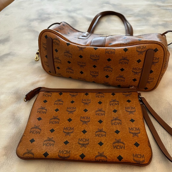MCM Tan Monogram Tote and Pouch Set - Picture 3 of 16